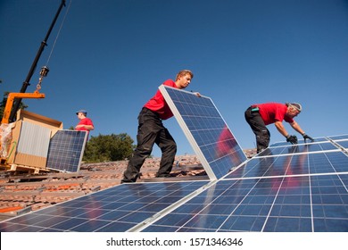 Photovoltaic Installation On Roof In Landshut, Bayern, Germany