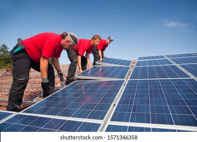 Photovoltaic Installation On Roof In Landshut, Bayern, Germany