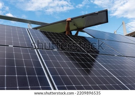 Photovoltaic panels during installation on the ground