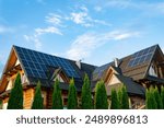 photovoltaic panels on a highland log house