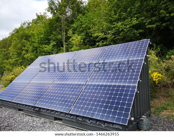 Photovoltaic Solar Panel Array Trees Background Stock Photo 1466263955 ...