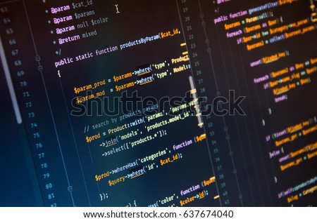 Php code on dark background in code editor