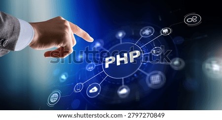 PHP hypertext preprocessor platform for web development and server-side scripting with user hand interaction