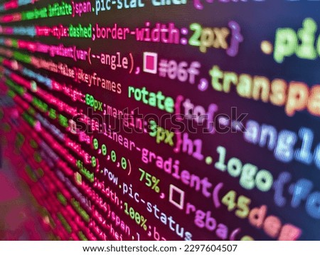 PHP syntax high. Software engineer at work. Screenshot with random parts of program code. Big data storage and cloud computing representation. Abstract technology background