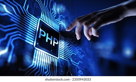 PHP Web development and coding internet and technology concept on virtual screen.