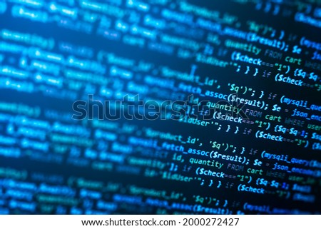 php web programming source code. Abstract code background. WWW software development. Software background. Website codes on computer monitor. 