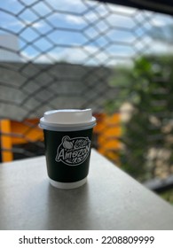 Phrae Thailand 1 October 2022: Cafe Amazon Coffee In Gas Station. Food Business Background