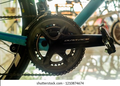 Phrae Thailand 24 Oct 2018 The Detail Of Shimano Dura Ace Power Meter Crankset 