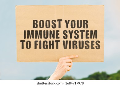 The phrase " Boost your immune system to fight viruses " on a banner in hand. Human holds a cardboard with an inscription. Healthcare. Disease. Infection. Virus. Healthy. Flu. Influenza. Life - Shutterstock ID 1684717978