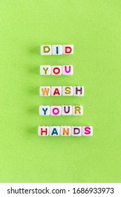 Phrase Did You Wash Your Hands From Colorful Beads On Pale Pink Background, Hygiene Concept In Vertical Format