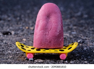 Phrase And Saying Tongue Twister Shown Visually As A Tongue Rides A Skateboard