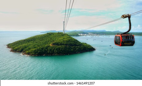 PHU QUOC  VIETNAM, 21 JULY 2019 - Ariel View Of Hon Thom Island From Cable Car In Phu Quoc Island