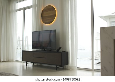 Phu Quoc, Vietnam - June 16 2019 ; TV And Cabinet In The Living Room. Premium Village Resort In Phu Quoc, Vietnam.