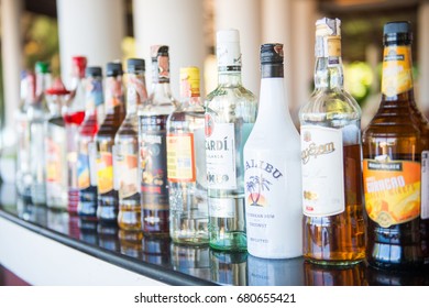 Phuket , 16 June 2017 ::liqour Bottles On Bar For Drink , Pub