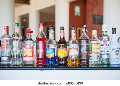 Phuket , 16 June 2017 ::liqour Bottles On Bar For Drink , Pub