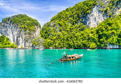 Phuket Beach Boat On Thailand Landscape