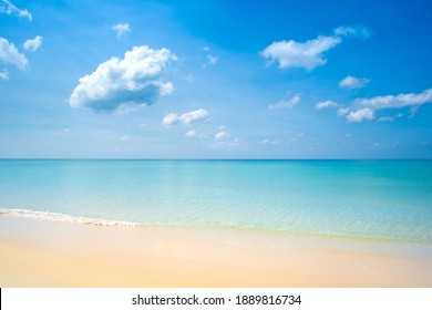 Phuket beach sea sand and sky. Landscape view of beach sea in summer day. Beach space area. At Karon Beach, Phuket, Thailand.