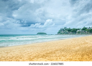 Phuket coastline, Kata beach, rainy day