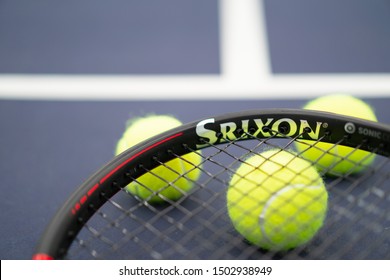 PHUKET, THAILAND - AUG 15, 2019: Dunlop CX 400 Racket On Tennis Court, This Series Launch In 2019 With Srixon Technology