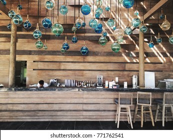 Phuket, Thailand - December 10, 2017: Bamboo bar is thecasual and friendly beachside bar offers cool drinks, delicious BBQ, sandwiches, salads and more right on the beach!
