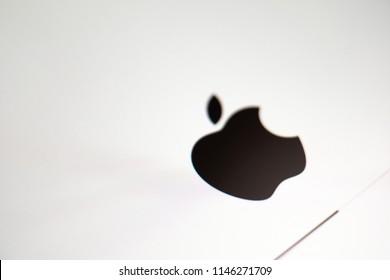 PHUKET, THAILAND - JULY 27, 2018: Macro Shot Of Iphone Screen With Apple Logo And Status Bar Pop Up After Update Ios