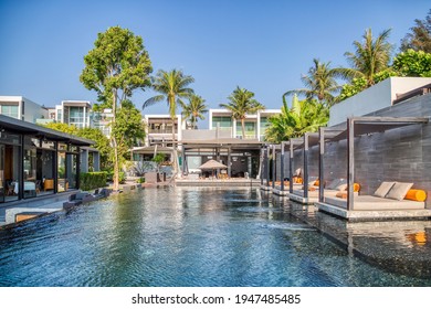 Phuket, Thailand - March 15 2015: Swimming Pool And Beach Restaurant At The Aleenta Phuket Resort And Spa Hotel