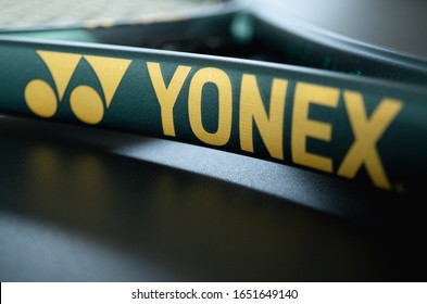 PHUKET, THAILAND - NOV 8, 2019: Macro Shot Of Yonex Vcore Pro 100 Racket, This Series Launch In 2019 With Namd Technology