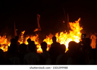 Phuket, Thailand - October 2017: Ritual bonfire from notes with requests to gods from inhabitants of island during Phuket Vegetarian Festival. Religious ceremony of burning petitions to Nine Emperor - Shutterstock ID 1501399988