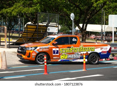 Phuket, Thailand - Sept, 2020: Pickup Truck Race. Custom Toyota Hilux Revo With Sports Body Kit And Lenso Tuning On Yokohama Tires