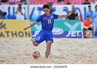 PHUKET THAILAND-NOV15:TAPINNA Vitoon Of Thailand In Action During The Beach Soccer Match Between Qatar And Thailand The 2014 Asian Beach Games At Saphan Hin On November15,2014 In Thailand 