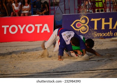PHUKET THAILAND-NOV16:Beach Kurash Match Between Islamic Republic Of Iran And Japan The 2014 Asian Beach Games At PATONG BEACH On NOVEMBER 16,2014 In Thailand