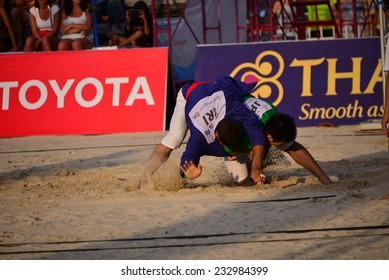PHUKET THAILAND-NOV16:Beach Kurash Match Between Islamic Republic Of Iran And Japan The 2014 Asian Beach Games At PATONG BEACH On NOVEMBER 16,2014 In Thailand