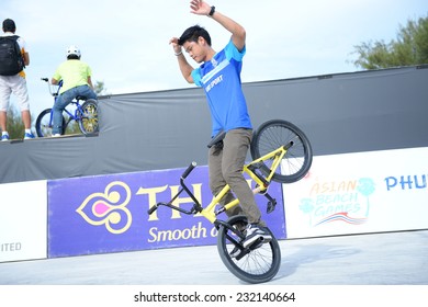 PHUKET THAILAND-Nov18:SRIVICHAI Worawee Of Thailand Competes During The BMX Park - Flatland  In 2014 Asian Beach Games At Saphan Hin On November18, 2014 In Thailand