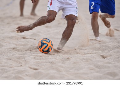 PHUKET THAILAND-NOVEMBER 16:Man Playing Football During The Beach Soccer The 2014 Asian Beach Games At Saphan Hin On NOV 16,2014 In Thailand