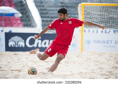 PHUKET THAILAND-NOVEMBER20 :Abbas Daryaei Of UAE In Action During The Beach Soccer Match Between UAE And Iran The 2014 Asian Beach Games At Saphan Hin On Nov 20,2014 In Thailand