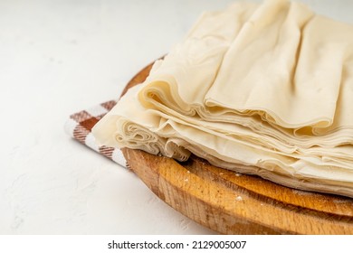 Phyllo Dough Close-up On A White Table.