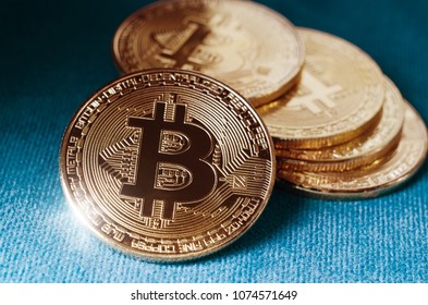 Physical Gold Bitcoin Coin. Buisness and financial background