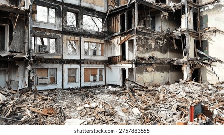 A physical structure being presented that is in the midst of complete annihilation.