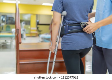 physical therapist Teach the patient to up down the stairs with aluminum crutches. - Powered by Shutterstock