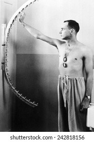 Physical Therapy Patient Using Finger Walker To Increase Flexibility And Range Of Motion In Shoulder. Ca. 1950.