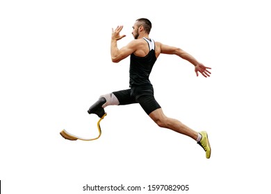 physically disabled athlete with prosthetic legs long jump in athletics - Powered by Shutterstock