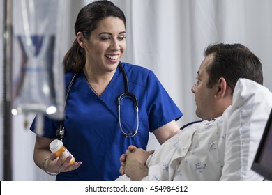 Physician giving instructions to hospital patient