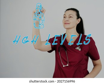 Physician Writing HGH LEVELS Human Growth Hormone On Screen By A Blue Pen
