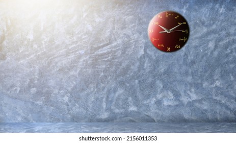 The physics clock on the loft wall in an empty room was a decoration for a physicist who wanted a simple room but wanted a little more science. with copy space.