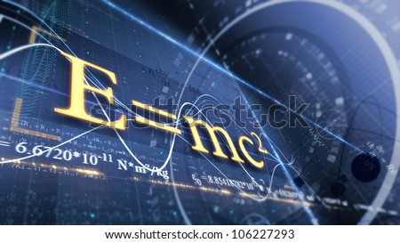 PHYSICS, SCIENCE. ABSTRACT BACKGROUND WITH DIFFERENT FORMULAS. E=mc2