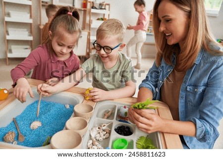 Similar – Image, Stock Photo A physiotherapist performs a facial acupuncture session on her patient to tone the muscles of the face