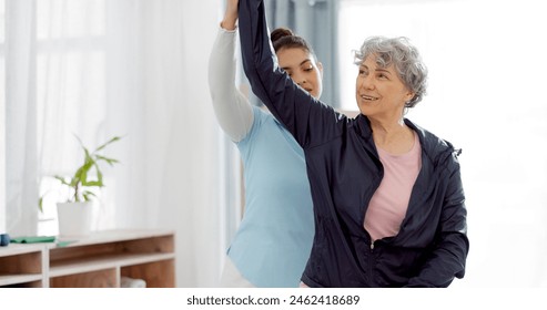 Physiotherapy, arm and senior woman consulting physiotherapist for injury, healthcare and osteoporosis. Chiropractor, stretch or old person with pain, shoulder and rehabilitation with medical problem - Powered by Shutterstock