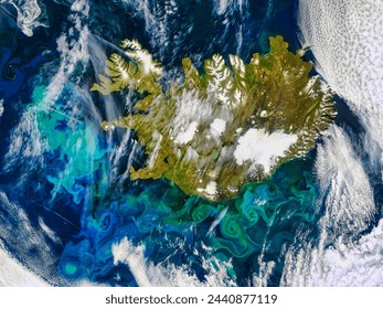 Phytoplankton bloom off Iceland. Phytoplankton bloom off Iceland. Elements of this image furnished by NASA. - Powered by Shutterstock