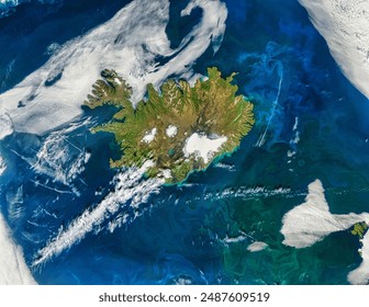 Phytoplankton blooms off Iceland.  Elements of this image furnished by NASA. - Powered by Shutterstock