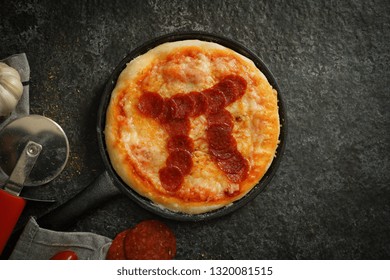 Pi Day Pepperoni Pizza Overhead View